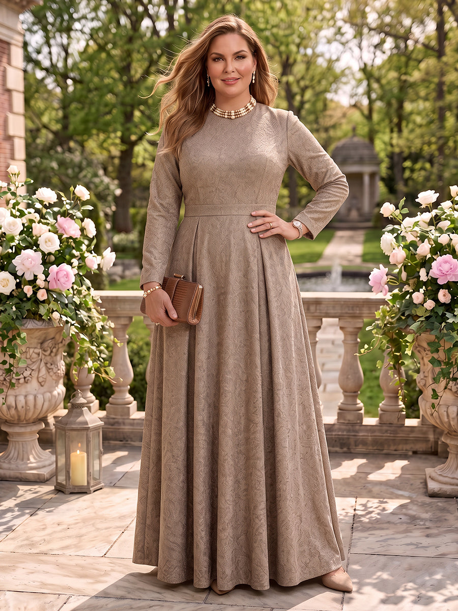 Jacquard Plus Size Mock Neck Long Sleeves A Line Mother of the Bride Dresses