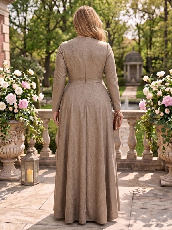 Jacquard Plus Size Mock Neck Long Sleeves A Line Mother of the Bride Dresses