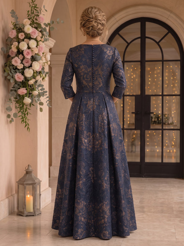 Jewel Jacquard A Line Long Sleeves Floor Length Mother of the Bride Dresses