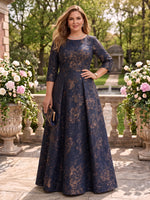 Jewel Plus Size Jacquard A Line Long Sleeves Floor Length Mother of the Bride Dresses