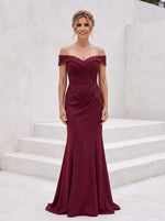 Off the Shoulder Satin Embroidery Mermaid Mother of the Bride Dresses
