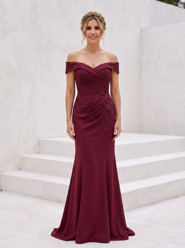 Off the Shoulder Satin Embroidery Mermaid Mother of the Bride Dresses
