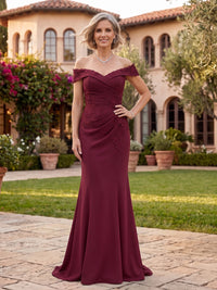 Off the Shoulder Satin Embroidery Mermaid Mother of the Bride Dresses