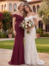 Off the Shoulder Satin Embroidery Mermaid Mother of the Bride Dresses