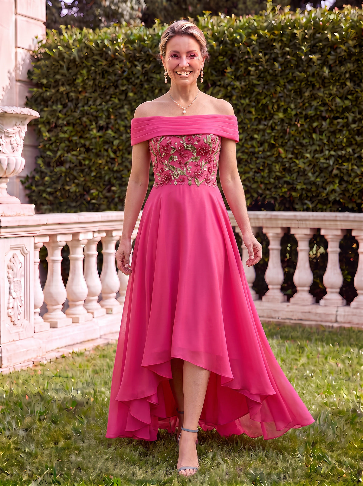 Off the Shoulder Chiffon Sleeveless Embroidery Mermaid Mother of the Bride Dresses