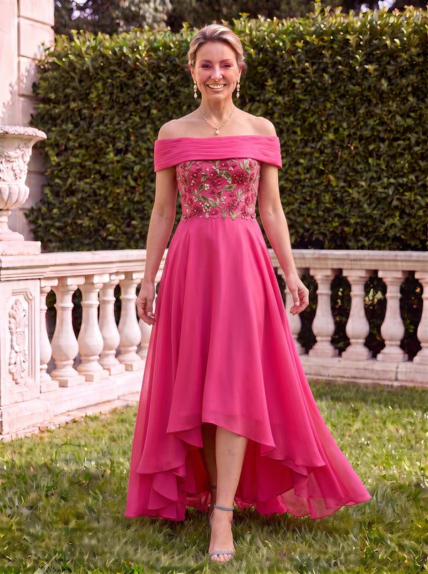 Off the Shoulder Chiffon Sleeveless Embroidery Mermaid Mother of the Bride Dresses