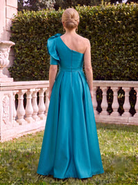 One Shoulder Satin Half Sleeves Mother of the Bride Dresses with Flower