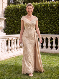Satin V Neck Sleeveless Mermaid Lace Applique Mother of the Bride Dresses