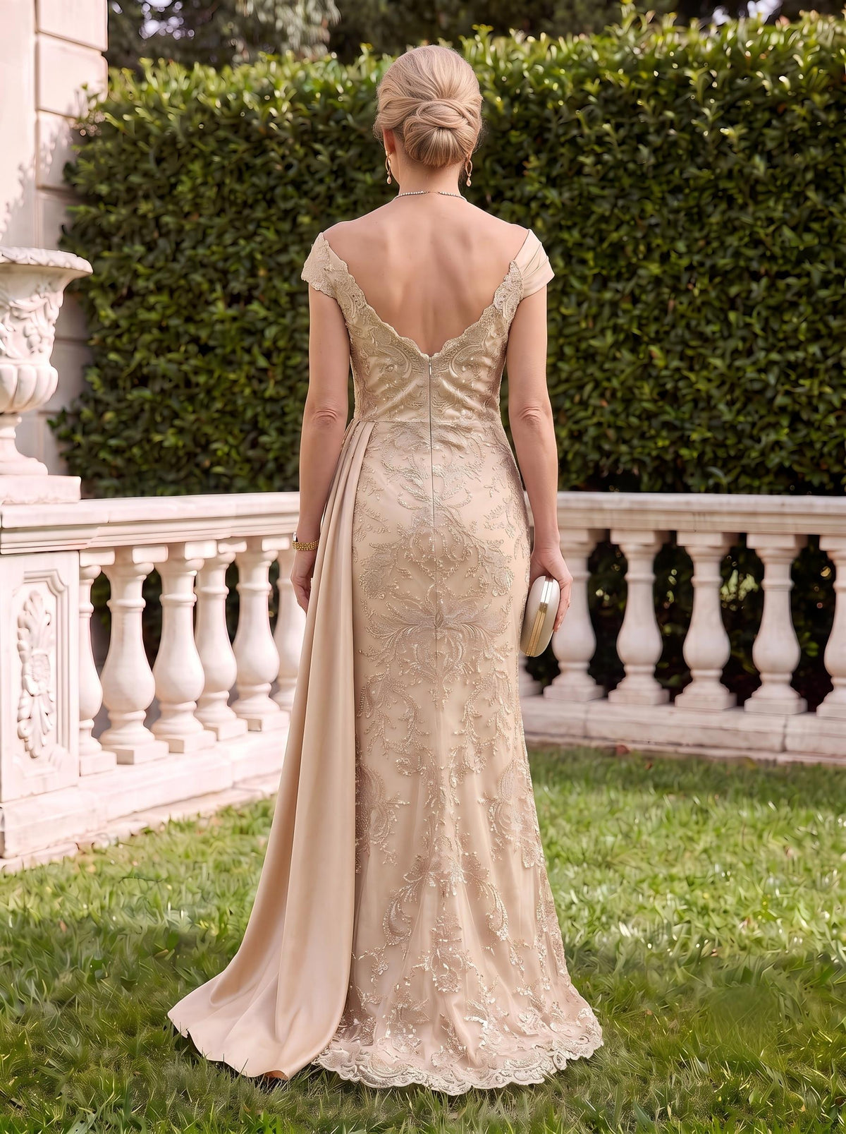 Satin V Neck Sleeveless Mermaid Lace Applique Mother of the Bride Dresses