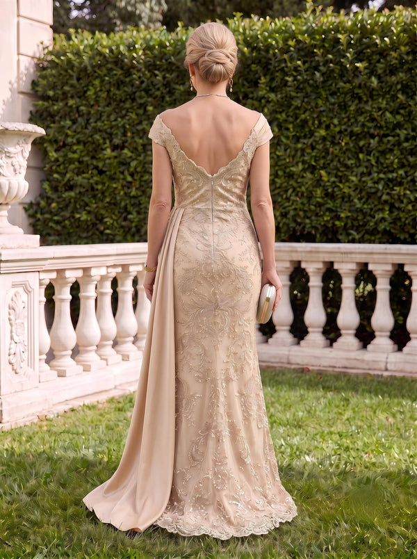 Satin V Neck Sleeveless Mermaid Lace Applique Mother of the Bride Dresses