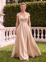 V Neck Satin A Line Short Sleeves Mother of the Bride Dresses