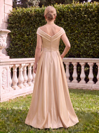 V Neck Satin A Line Short Sleeves Mother of the Bride Dresses