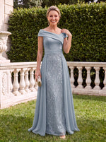 Off the Shoulder Chiffon Sleeveless Sequin A Line Mother of the Bride Dresses