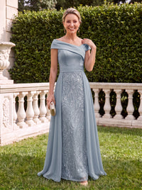 Off the Shoulder Chiffon Sleeveless Sequin A Line Mother of the Bride Dresses
