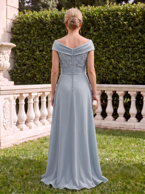 Off the Shoulder Chiffon Sleeveless Sequin A Line Mother of the Bride Dresses