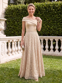 Satin Sleeveless A Line Lace Applique Mother of the Bride Dresses