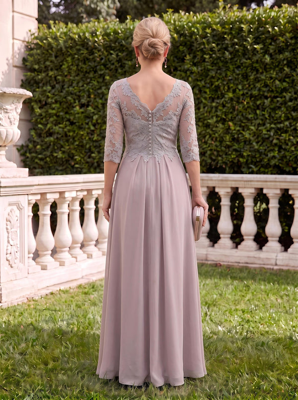 Scoop Neck Chiffon Half Sleeves Lace Applique Mother of the Bride Dresses