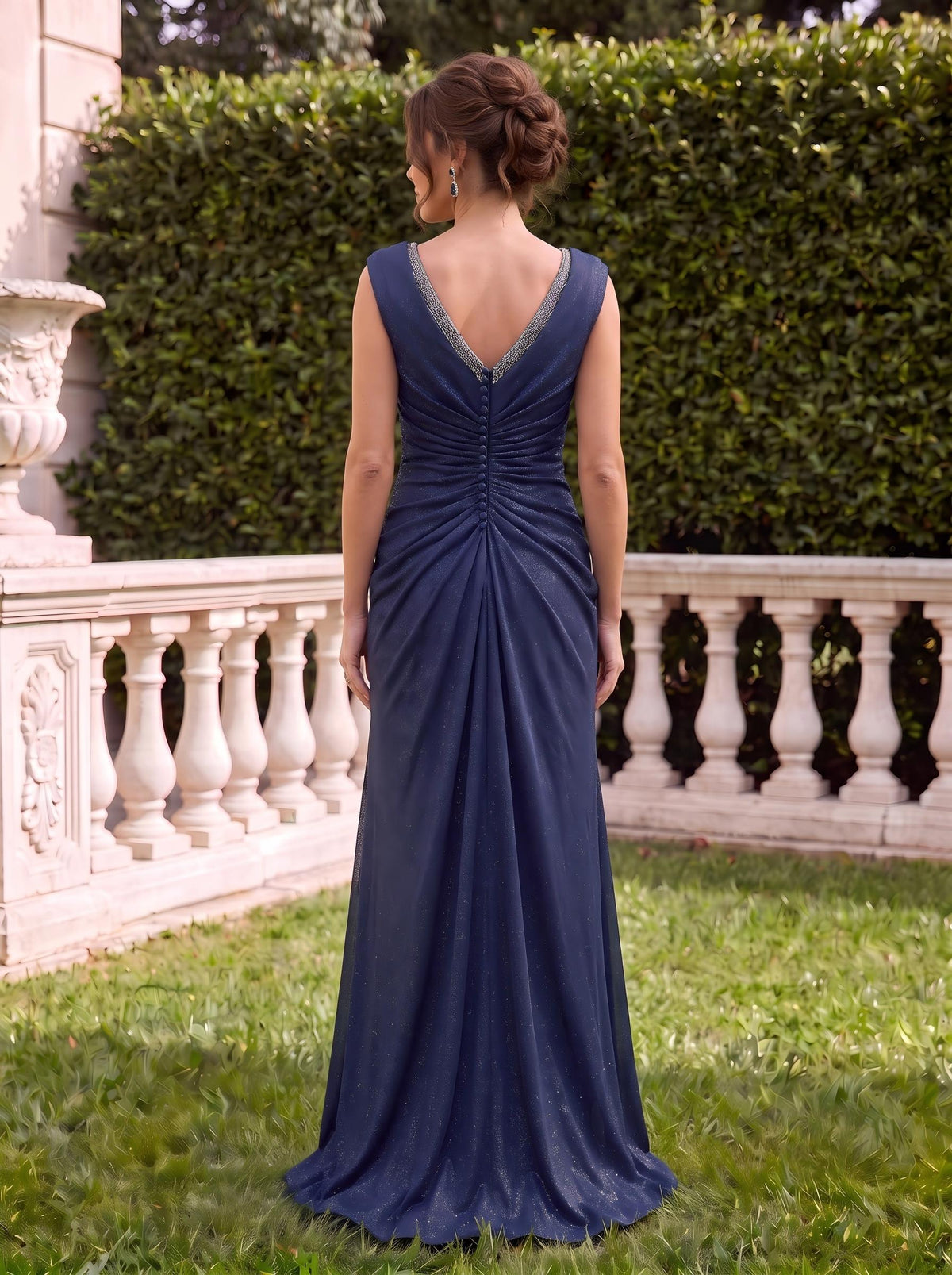 V Neck Satin Sleeveless A Line Mother of the Bride Dresses