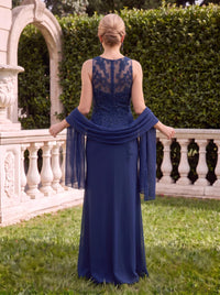 Chiffon Scoop Neck Sleeveless Sheath Lace Applique Mother of the Bride Dresses with Slit