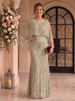 Jewel Sequin Tulle Floor Length Mermaid Mother of the Bride/Groom Dresses with Cape
