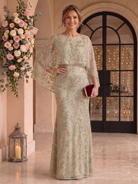 Jewel Sequin Tulle Floor Length Mermaid Mother of the Bride/Groom Dresses with Cape