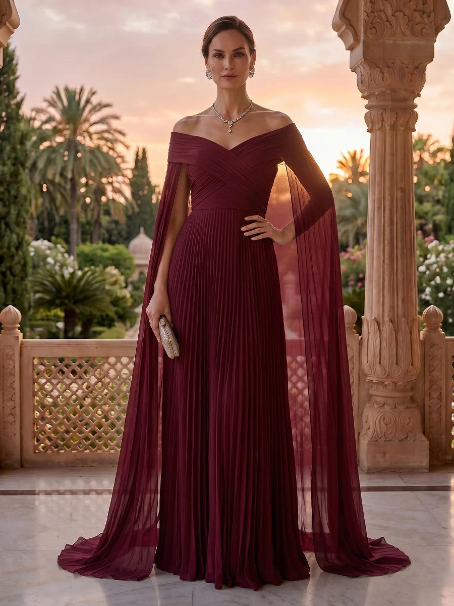 V Neck Long Sleeves Satin Floor Length Mother of the Bride/Groom Dresses