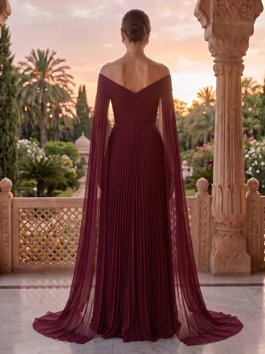 V Neck Long Sleeves Satin Floor Length Mother of the Bride/Groom Dresses
