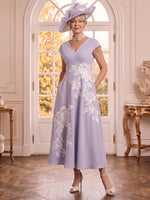 A Line V Neck Satin Sleeveless Floral Mother of the Bride Dresses