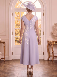 A Line V Neck Satin Sleeveless Floral Mother of the Bride Dresses