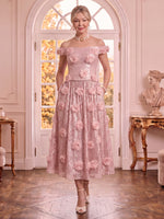 Off the Shoulder Sequin Sleeveless A Line 3D Flowers Mother of the Bride Dresses