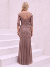 Tulle Off the Shoulder 3/4 Sleeves Mermaid Lace Applique Mother of the Bride Dresses