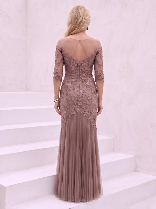 Tulle Off the Shoulder 3/4 Sleeves Mermaid Lace Applique Mother of the Bride Dresses