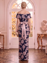 Off the Shoulder Satin Mermaid Sleeveless Jacquard Mother of the Bride Dresses