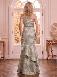 Satin One Shoulder Sleeveless Mermaid Jacquard Mother of the Bride Dresses