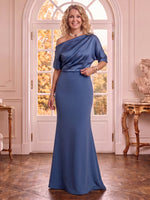 One Shoulder Satin Half Sleeves Mermaid Mother of the Bride Dresses