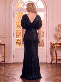 V Neck Sequin Mermaid Half Sleeves Mother of the Bride Dresses