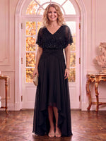 Chiffon V Neck Short Sleeves A Line Mother of the Bride Dresses
