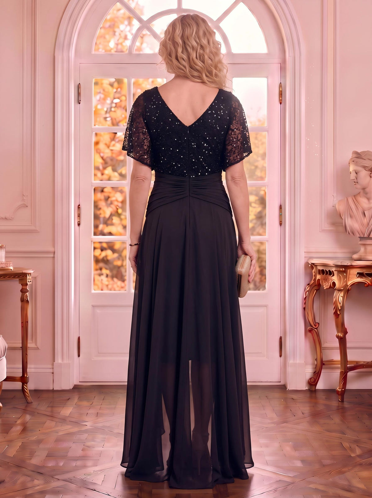 Chiffon V Neck Short Sleeves A Line Mother of the Bride Dresses