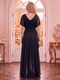 Chiffon V Neck Short Sleeves A Line Mother of the Bride Dresses