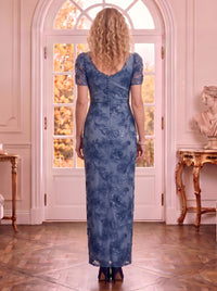 Mermaid Jewel Tulle Short Sleeves Lace Applique Mother of the Bride Dresses