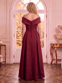 Off the Shoulder Satin Sleeveless A Line Jacquard Mother of the Bride Dresses with Pleated