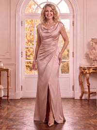 Satin Cowl Neck Sleeveless Mermaid Mother of the Bride Dresses with Slit