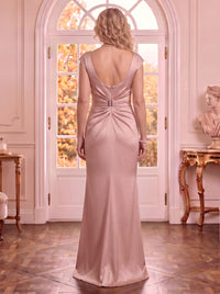 Satin Cowl Neck Sleeveless Mermaid Mother of the Bride Dresses with Slit