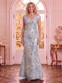 Satin V Neck Sleeveless Mermaid Jacquard Mother of the Bride Dresses