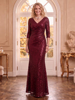 V Neck Sequins Half Sleeves Mermaid Mother of the Bride Dresses