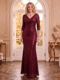 V Neck Sequins Half Sleeves Mermaid Mother of the Bride Dresses