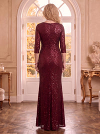 V Neck Sequins Half Sleeves Mermaid Mother of the Bride Dresses