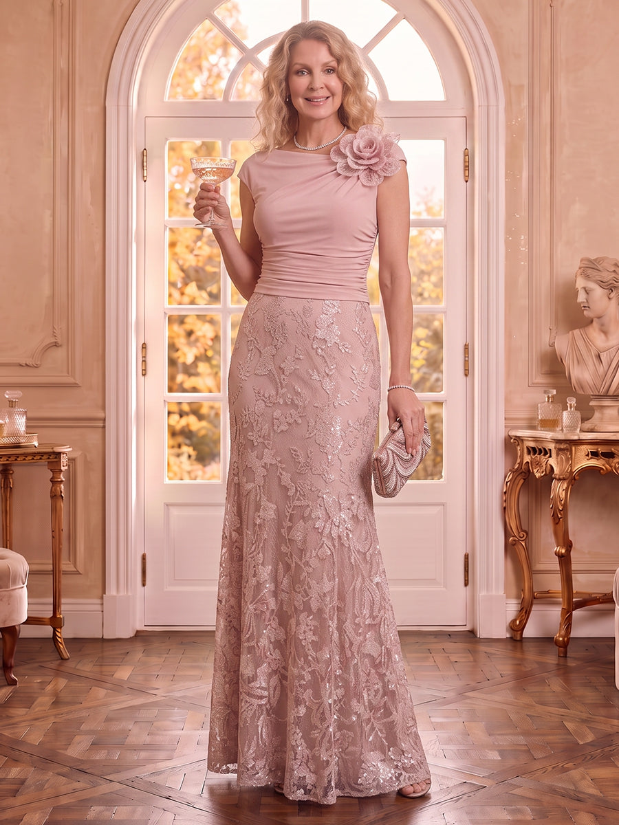 Tulle Jewel Sleeveless Mermaid Lace Applique Mother of the Bride Dresses