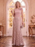 Tulle Jewel Sleeveless Mermaid Lace Applique Mother of the Bride Dresses