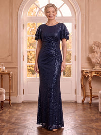 Scoop Neck Sequins Short Sleeves Mermaid Mother of the Bride Dresses